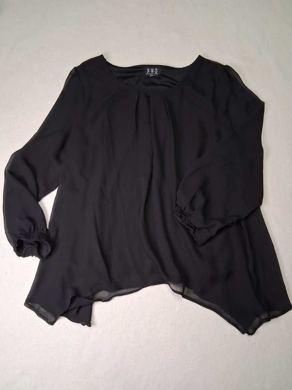 New Women Design Plus Black Semi-Sheer Pleated Women's Blouse